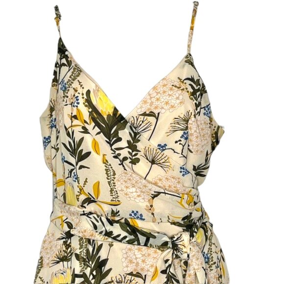 Lulus NEW Wild Flowers Floral Print Wrap Midi Dress - Cream, Yellow, Green - L - Picture 4 of 11